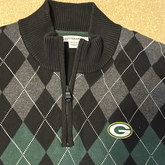 Cutter & Buck Green Bay Packers Harlequin pattern zip neck sweater size XL/TG - Picture 2 of 9